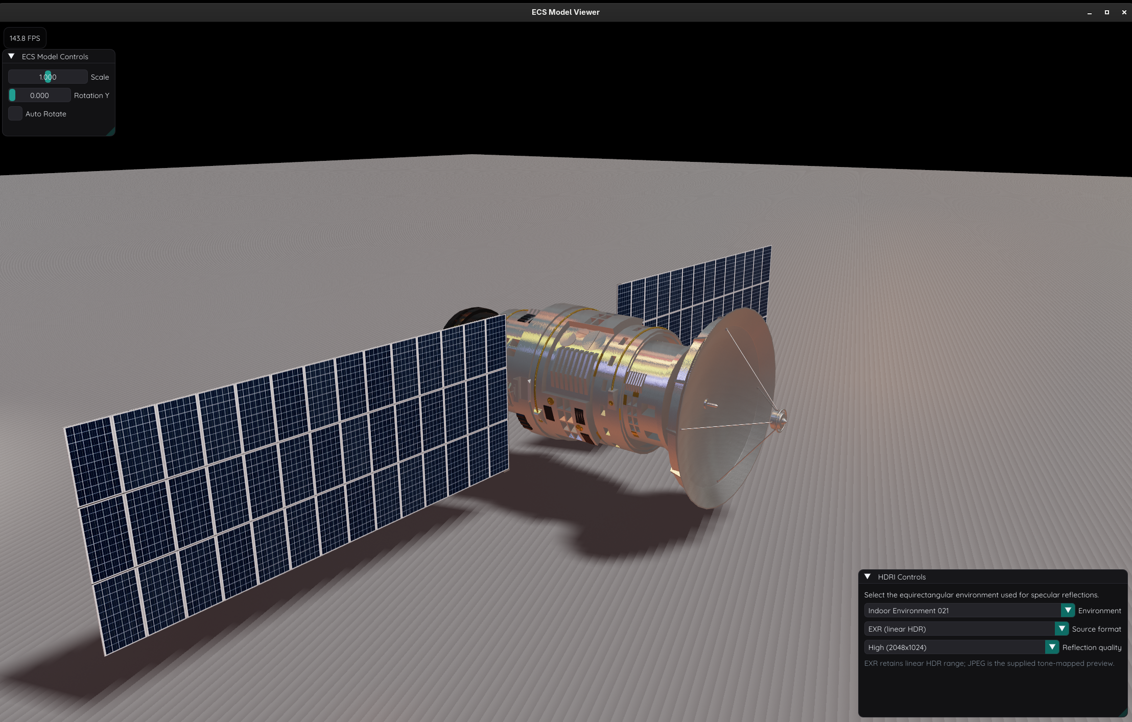 EnTT ECS Model Viewer: Loading Complex Satellite Models via Assimp with PBR Shading and HDRI Lighting