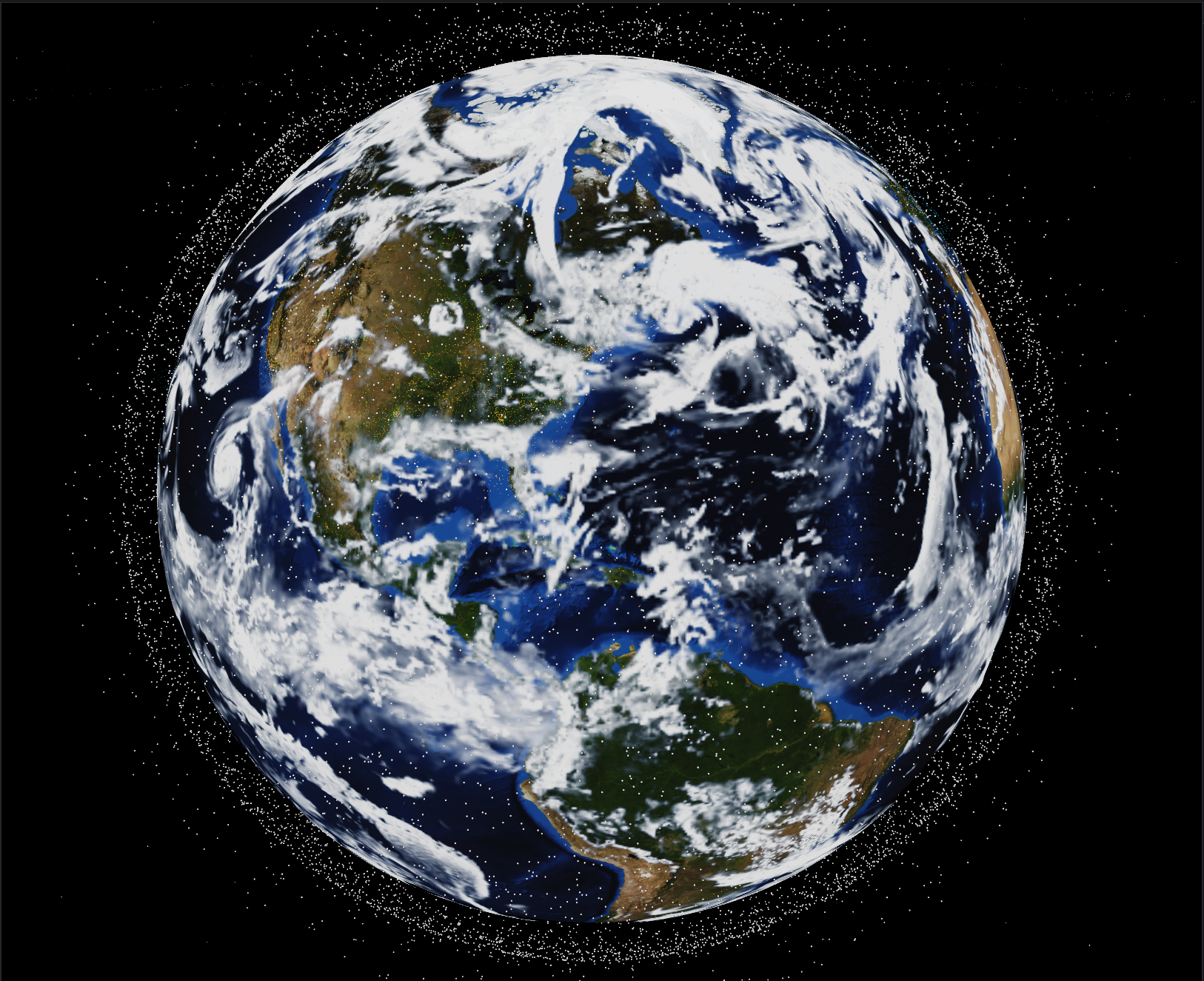 Global Cloud Cover Layer: Ingesting GRIB2 total cloud cover forecasts mapped onto the 3D terrestrial globe surrounded by the orbital satellite shell