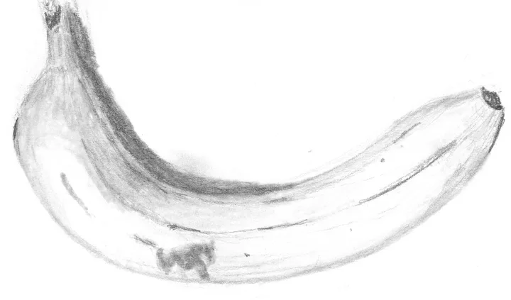A pencil drawing of a banana