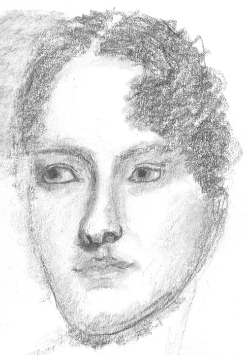 Curly-haired portrait, pencil study